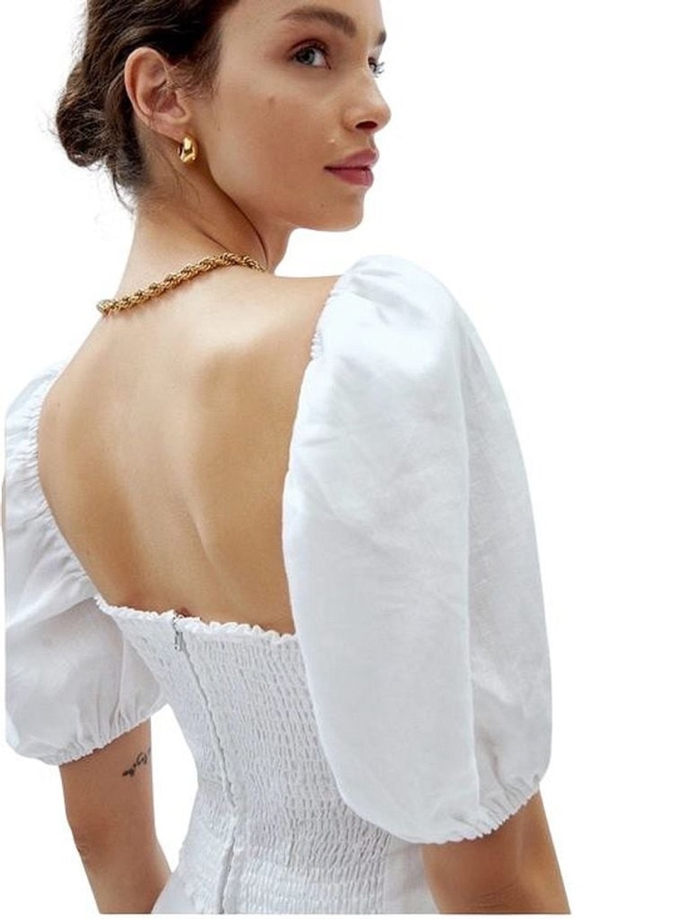 Reformation White Linen Puff Sleeve Size 4 - Picture 2 of 7
